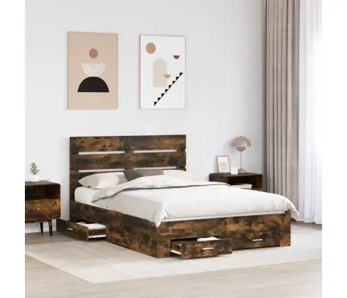 Voodi Raam Sahtliga Suitsetatud Tamm 150 X 200 Cm Tehispuit