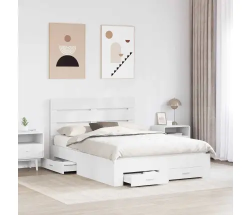 Gultas Rāmis Ar Atvilktni Balts 140 X 200 Cm Inženierijas Koks Vidaxl