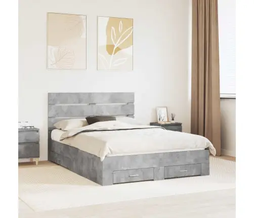 Gultas Rāmis Betona Pelēks 140 X 200 Cm Inženierijas Koks Vidaxl