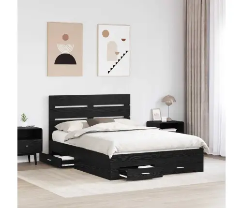 Voodi Raam Sahtliga Peaga Must Tamm 140 X 190 Cm Tehispuit