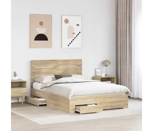 Voodi Raam Sahtliga Peaga Sonoma Tamm 140 X 190 Cm Tehispuit