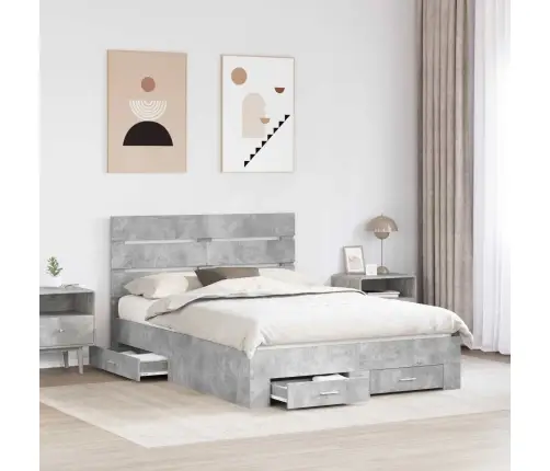 Gultas Rāmis Betona Pelēks 140 X 190 Cm Inženierijas Koks Vidaxl