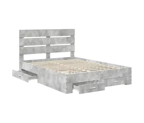 Gultas Rāmis Betona Pelēks 140 X 190 Cm Inženierijas Koks Vidaxl