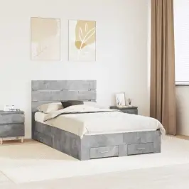 Gultas Rāmis Betona Pelēks 135 X 190 Cm Inženierijas Koks Vidaxl