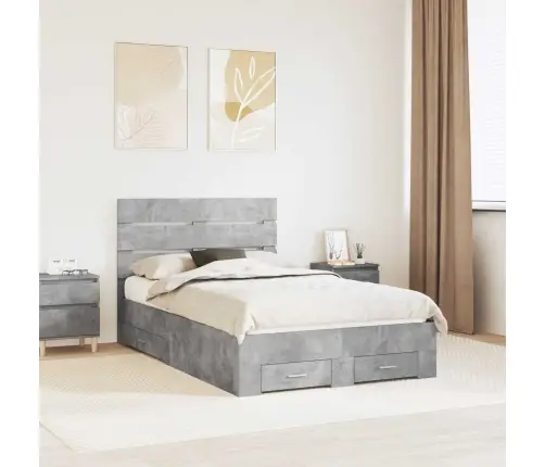 Gultas Rāmis Betona Pelēks 135 X 190 Cm Inženierijas Koks Vidaxl