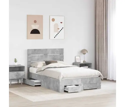 Gultas Rāmis Betona Pelēks 135 X 190 Cm Inženierijas Koks Vidaxl