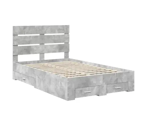 Gultas Rāmis Betona Pelēks 135 X 190 Cm Inženierijas Koks Vidaxl