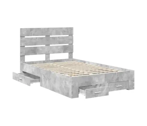 Gultas Rāmis Betona Pelēks 135 X 190 Cm Inženierijas Koks Vidaxl