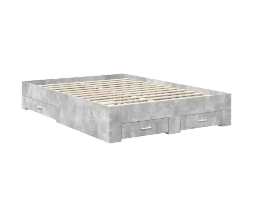 Gultas Rāmis Betona Pelēks 135 X 190 Cm Inženierijas Koks Vidaxl