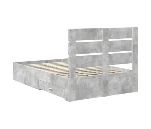 Gultas Rāmis Betona Pelēks 135 X 190 Cm Inženierijas Koks Vidaxl