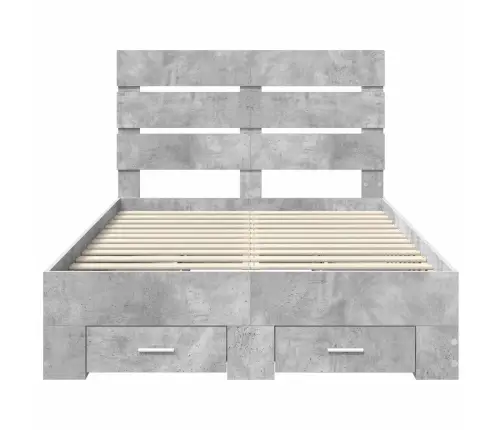 Gultas Rāmis Betona Pelēks 135 X 190 Cm Inženierijas Koks Vidaxl