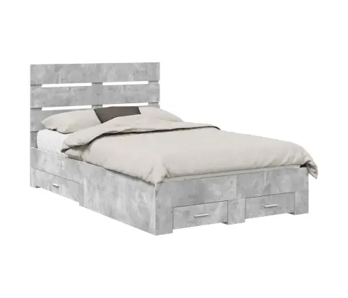 Gultas Rāmis Betona Pelēks 135 X 190 Cm Inženierijas Koks Vidaxl