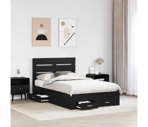 Gultas Rāmis Melns Ozolkoks 120 X 200 Cm Inženierijas Koks Vidaxl