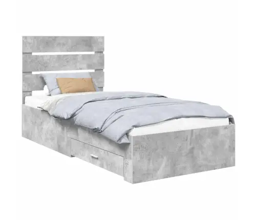 Gultas Rāmis Betona Pelēks 90 X 200 Cm Inženierijas Koks Vidaxl