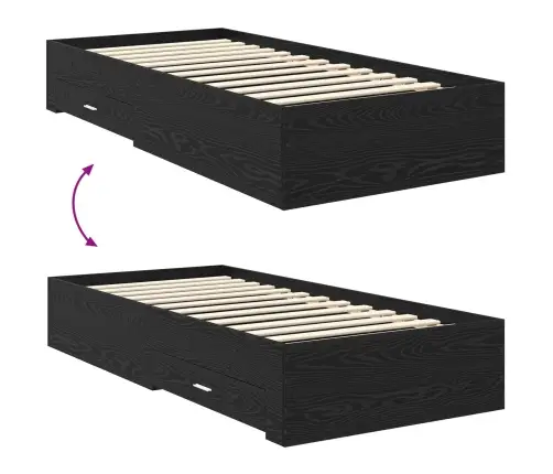 Gultas Rāmis Melns Ozolkoks 90 X 190 Cm Inženierijas Koks Vidaxl