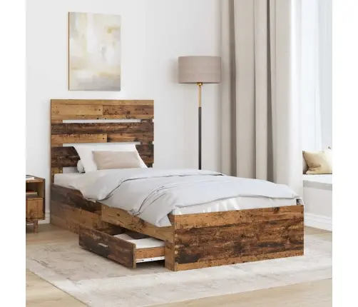 Lovos Rėmas Su Stalčių Senas Medis 90 X 190 Cm Apdirbta Mediena