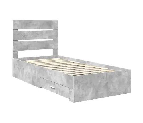 Gultas Rāmis Ar Atvilktni Betona Pelēks Un Sudrabs 75 X 190 Cm Vidaxl