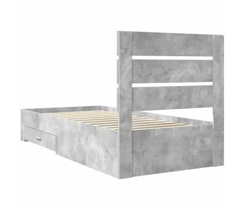 Gultas Rāmis Ar Atvilktni Betona Pelēks Un Sudrabs 75 X 190 Cm Vidaxl