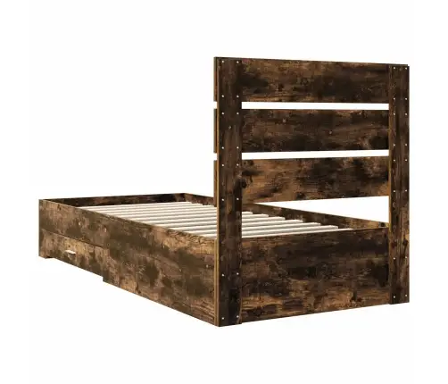 Gultas Rāmis Ar Atvilktni Dūmu Ozols Un Sudrabs 75 X 190 Cm Vidaxl