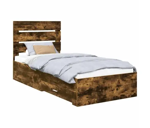 Gultas Rāmis Ar Atvilktni Dūmu Ozols Un Sudrabs 75 X 190 Cm Vidaxl