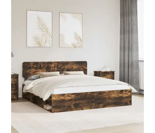 Gultas Rāmis Dūmaka Ozols 200 X 200 Cm Ciets Priedes Koks Vidaxl