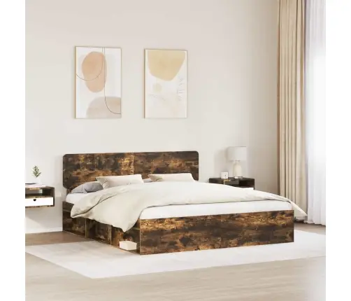 Gultas Rāmis Dūmaka Ozols 200 X 200 Cm Ciets Priedes Koks Vidaxl