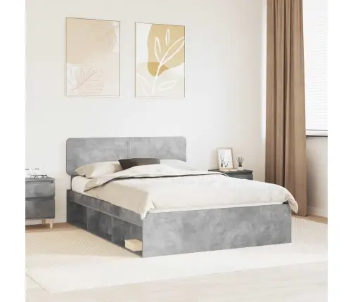 Gultas Rāmis Betona Pelēks 150 X 200 Cm Ciets Priedes Koks Vidaxl