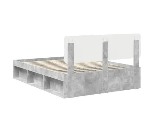 Gultas Rāmis Betona Pelēks 150 X 200 Cm Ciets Priedes Koks Vidaxl