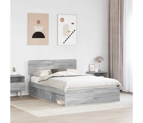 Gultas Rāmis Pelēks Sonoma 140 X 200 Cm Ciets Priedes Koks Vidaxl