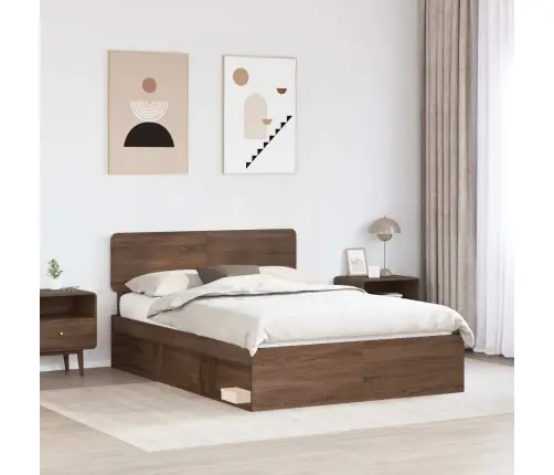 Gultas Rāmis Brūns Ozols 140 X 200 Cm Ciets Priedes Koks Vidaxl