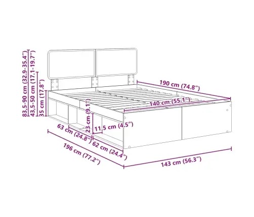 Gultas Rāmis Vecs Koks 140 X 190 Cm Ciets Priedes Koks Vidaxl