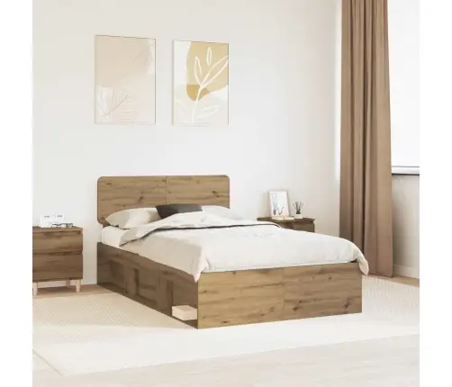 Gultas Rāmis Mākslīgā Ozola 90 X 190 Cm Ciets Priedes Koks Vidaxl