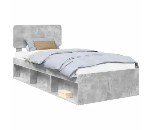 Gultas Rāmis Betona Pelēks 100 X 200 Cm Ciets Priedes Koks Vidaxl