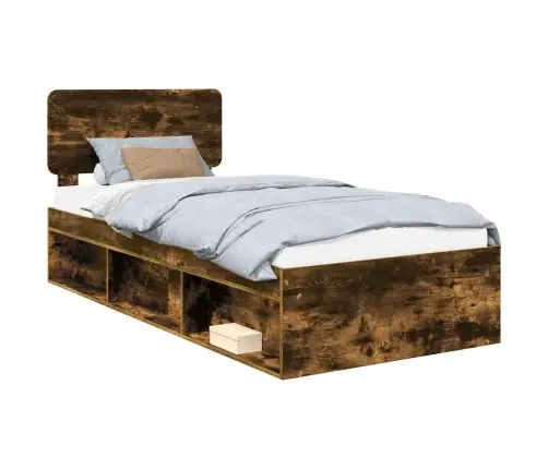 Gultas Rāmis Dūmaka Ozols 100 X 200 Cm Ciets Priedes Koks Vidaxl