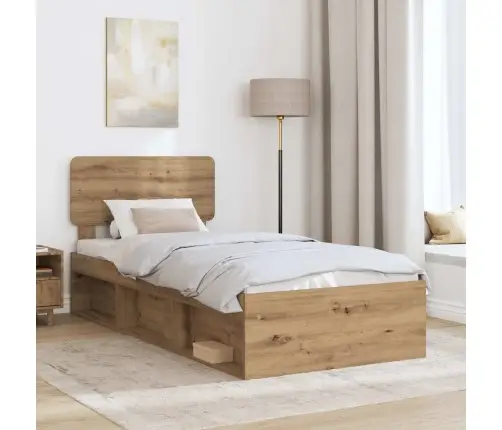 Gultas Rāmis Mākslīgā Ozola 100 X 200 Cm Ciets Priedes Koks Vidaxl