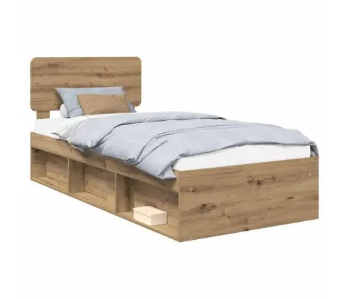 Gultas Rāmis Mākslīgā Ozola 100 X 200 Cm Ciets Priedes Koks Vidaxl