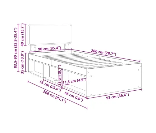Gultas Rāmis Melna 90 X 200 Cm Ciets Priedes Koks Vidaxl