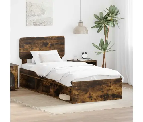 Gultas Rāmis Dūmaka Ozols 75 X 190 Cm Ciets Priedes Koks Vidaxl