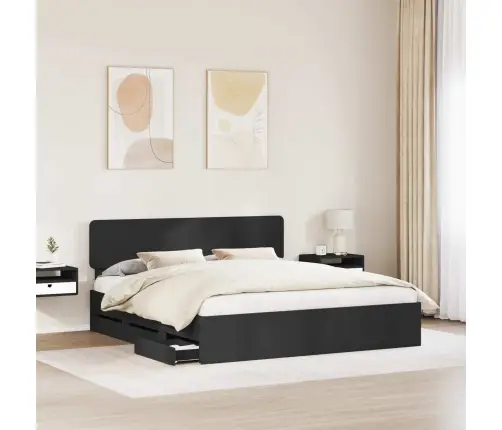 Gultas Rāmis Ar Atvilktni Melna 200 X 200 Cm Inženieru Koks Vidaxl