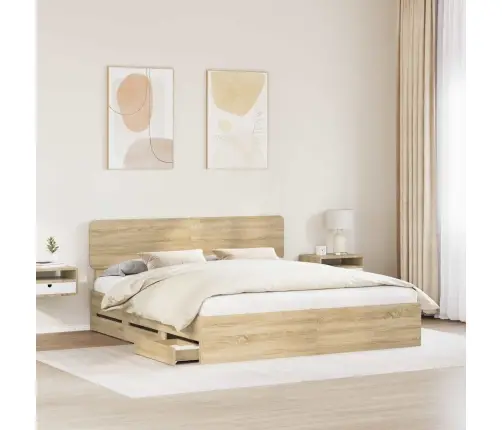 Gultas Rāmis Sonoma Ozols 200 X 200 Cm Inženieru Koks Vidaxl