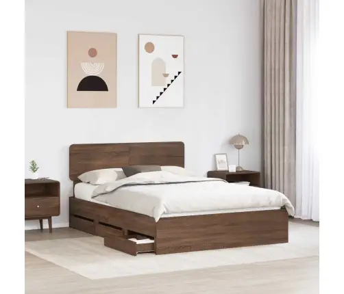 Gultas Rāmis Brūns Ozols 150 X 200 Cm Inženieru Koks Vidaxl