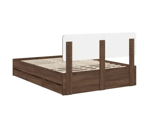 Gultas Rāmis Brūns Ozols 150 X 200 Cm Inženieru Koks Vidaxl