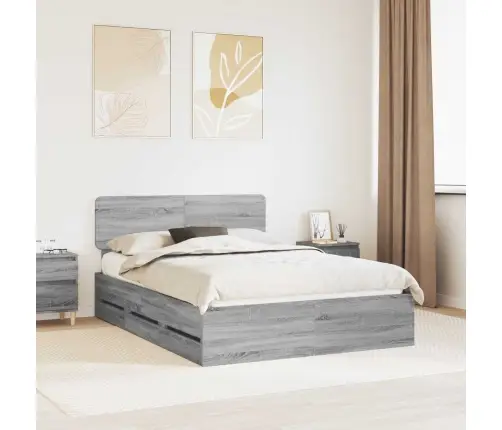 Gultas Rāmis Pelēks Sonoma 140 X 190 Cm Inženieru Koks Vidaxl