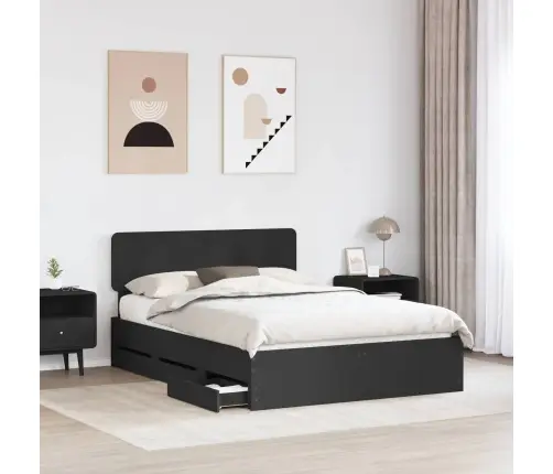 Gultas Rāmis Ar Atvilktni Melna 140 X 200 Cm Inženieru Koks Vidaxl