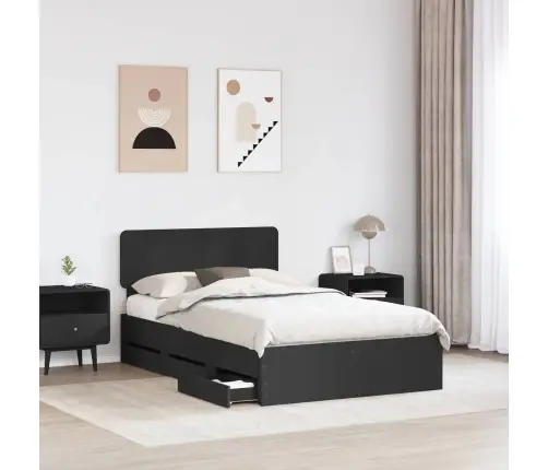 Gultas Rāmis Ar Atvilktni Melna 135 X 190 Cm Inženieru Koks Vidaxl