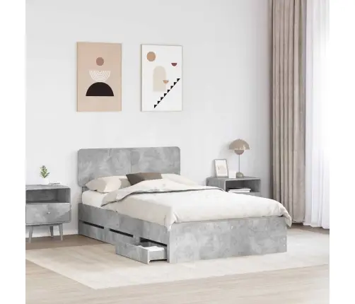 Gultas Rāmis Betona Pelēks 135 X 190 Cm Inženieru Koks Vidaxl