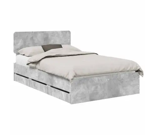 Gultas Rāmis Betona Pelēks 135 X 190 Cm Inženieru Koks Vidaxl