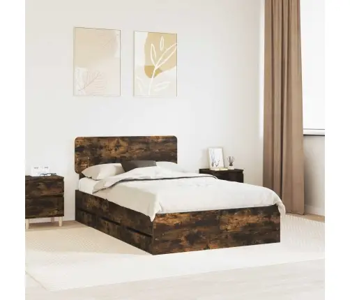 Gultas Rāmis Dūmaka Ozols 135 X 190 Cm Inženieru Koks Vidaxl