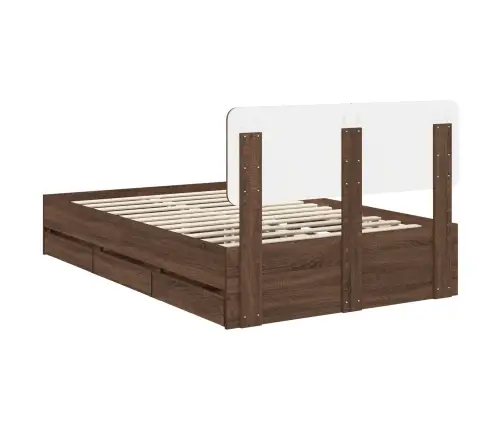 Gultas Rāmis Brūns Ozols 135 X 190 Cm Inženieru Koks Vidaxl