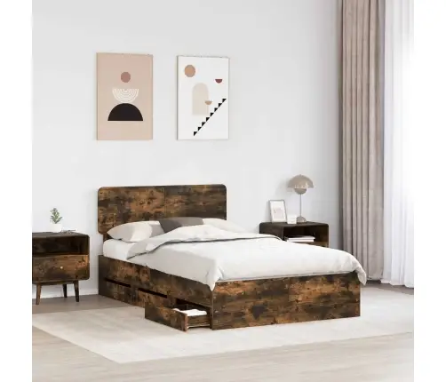 Gultas Rāmis Dūmaka Ozols 120 X 200 Cm Inženieru Koks Vidaxl